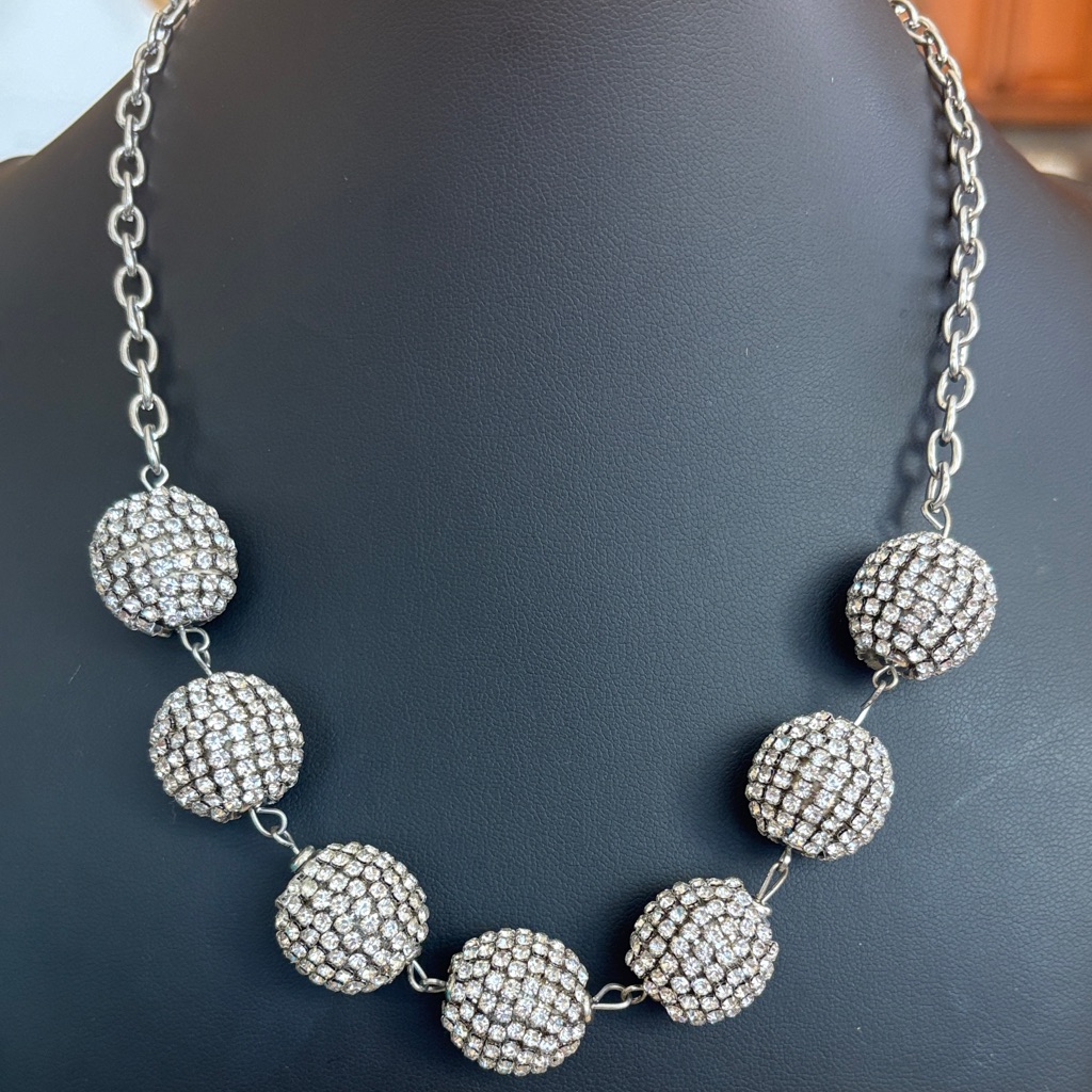 Jules B Silve Toned Rhinestone Ball Necklace 18 - 21 25$